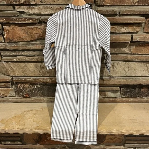 Petite Plume Navy French Ticking Cozy Cotton Blend Striped Kids Pajama Set - Picture 8 of 13